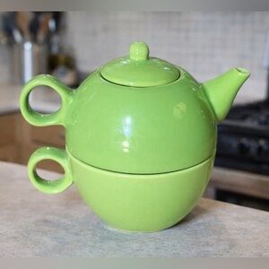 Old Amsterdam Green Tea-for-One Teapot Cup Set Porcelain